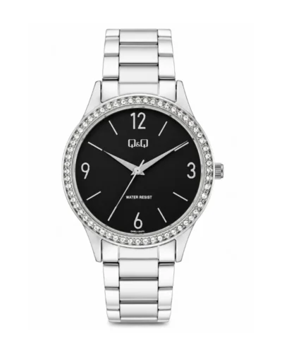 Reloj Q&Q plateado fondo negro Q75B004PY