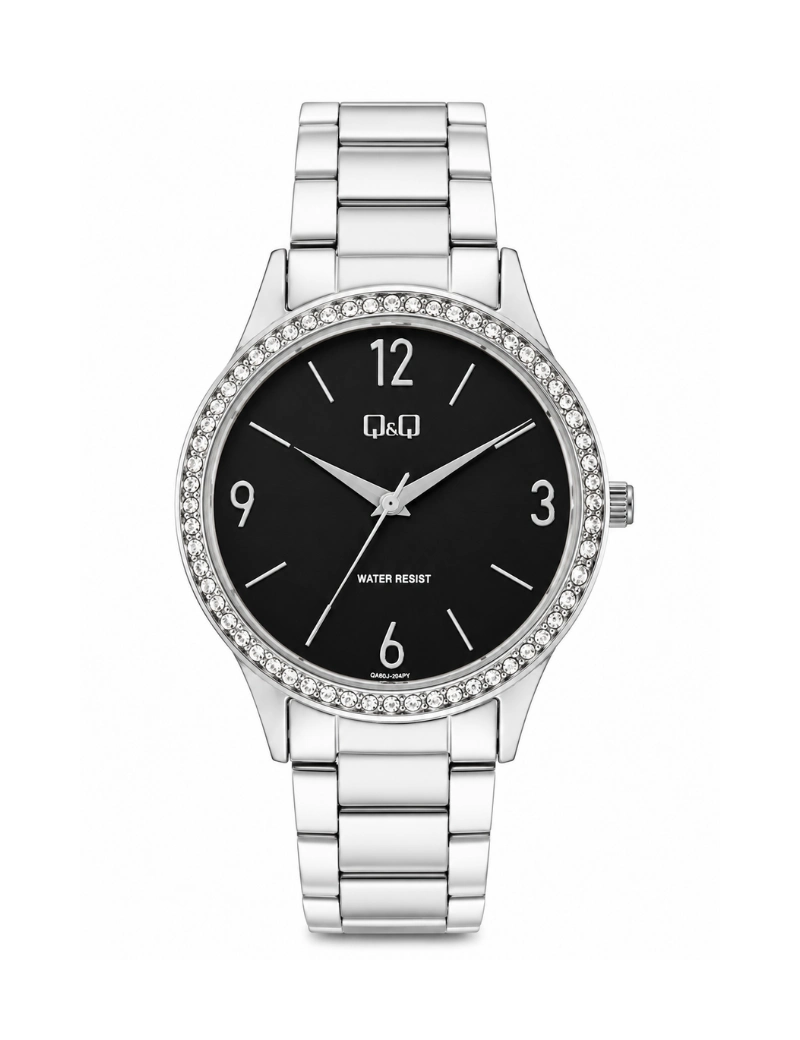 Reloj Q&Q plateado fondo negro Q75B004PY
