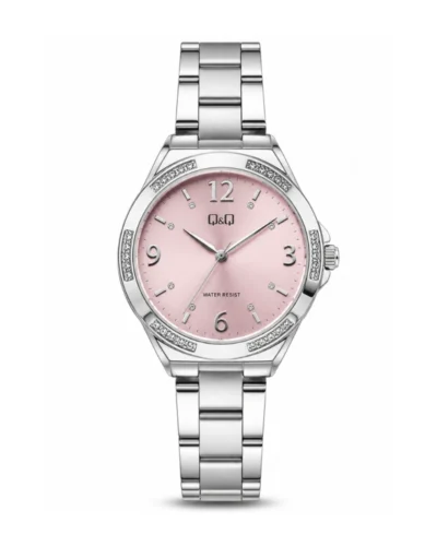 Reloj Q&Q plateado fondo rosado C66A002PY