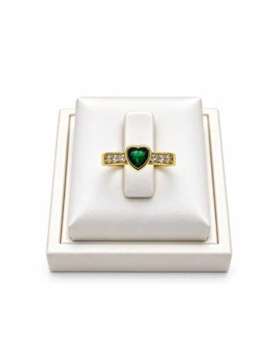 Anillos acero rodinado corazon con piedra verde