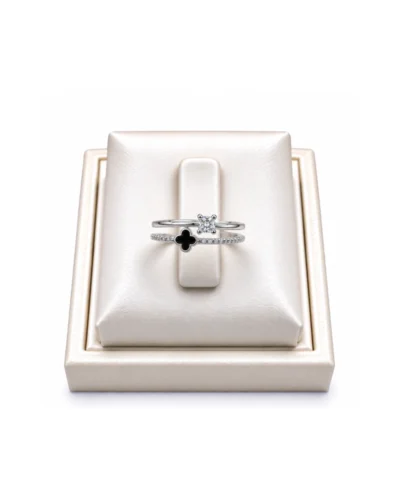 Anillos acero rodinado doble flor y piedra
