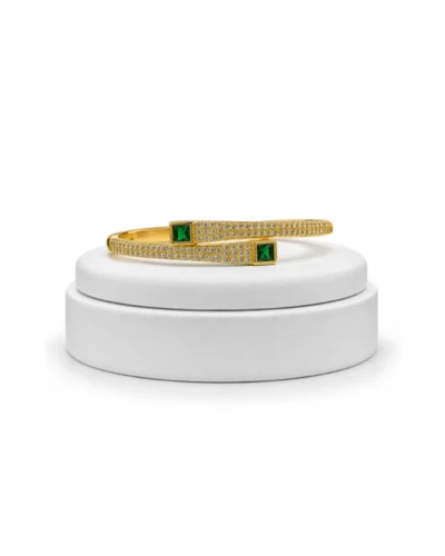 Brazalete acero rodinado con piedras verdes