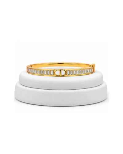 Brazalete acero rodinado piedras cuadradas y eslabon