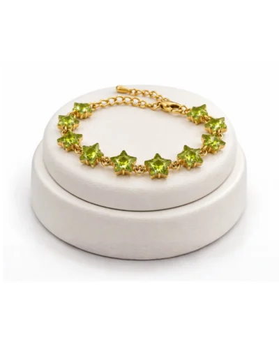 Pulsera en acero rodinado de estrellas verdes