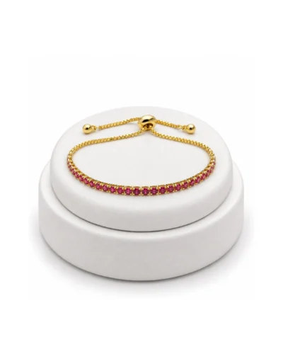 Pulsera en acero rodinado fucsia cordon ajustable
