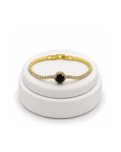 Pulsera en acero rodinado piedra central negra