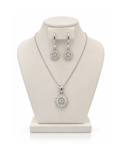 Set de cadena + aretes de flor en plata