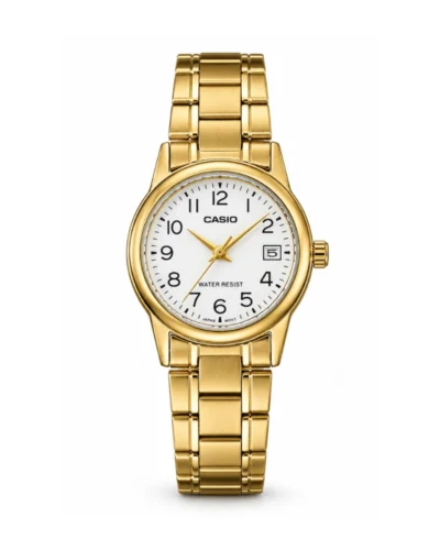Reloj Casio LTP-V002G-7B2 de acero dorado fondo blanco